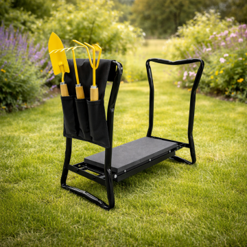 Scaun gradinarit pliabil 2 in 1 cu ingenunchier, cadru metalic, maxim 150 kg